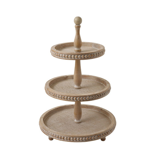 Beaded Wood 3 Tiered Stand