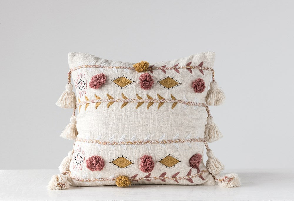 Square Cotton Woven Embroidered Pillow