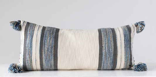 Woven Cotton & Wool Striped Lumbar Pillow