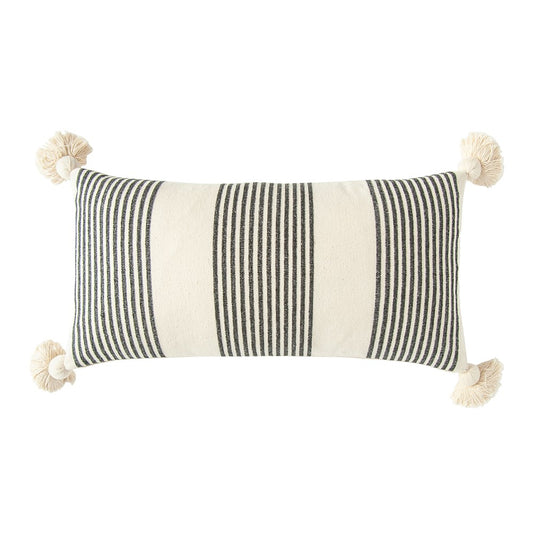 Lumbar Black Striped Tassel Pillow