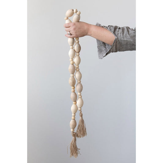 Wood Bead Garland Jute Tassel