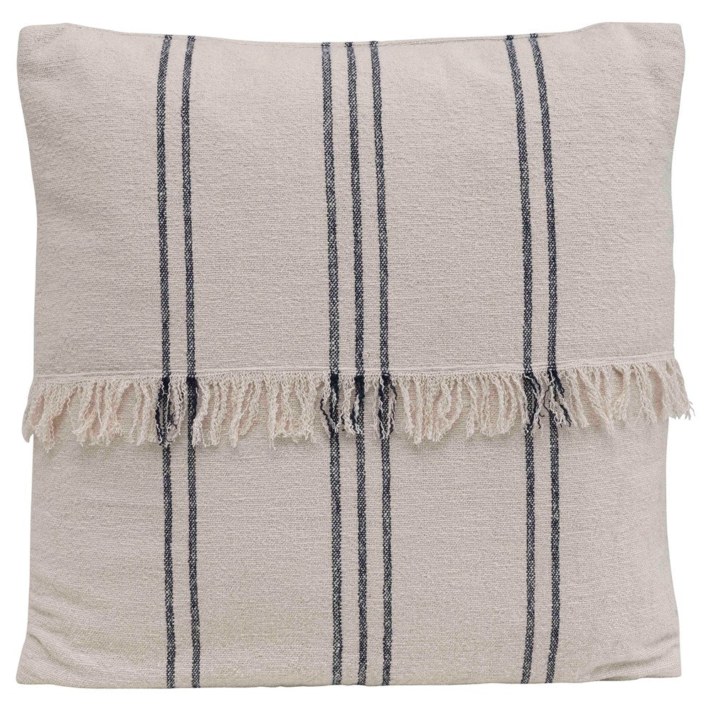 Square Woven Cotton Striped Fringe Pillow