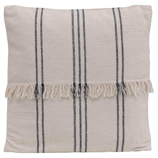 Square Woven Cotton Striped Fringe Pillow