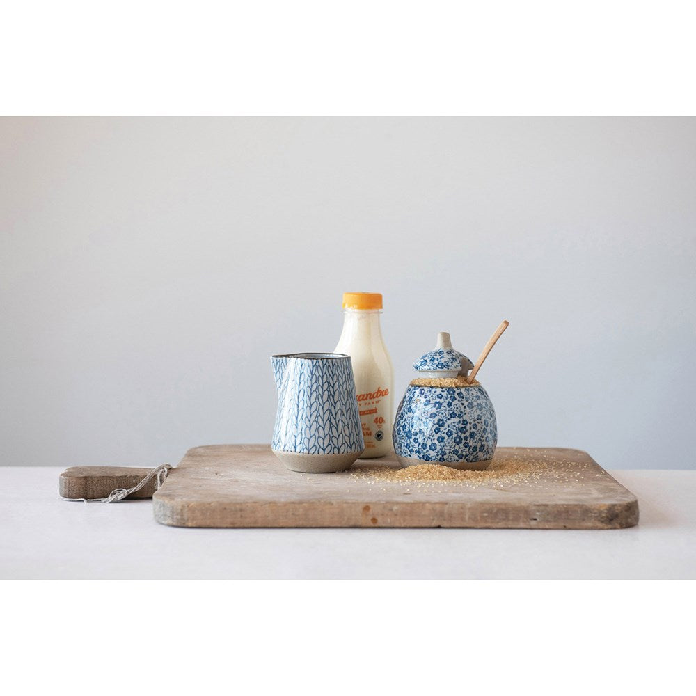 Blue & White Sugar Pot & Creamer Set