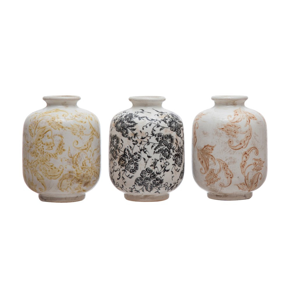 Transferware Pattern Terra Cotta Vase