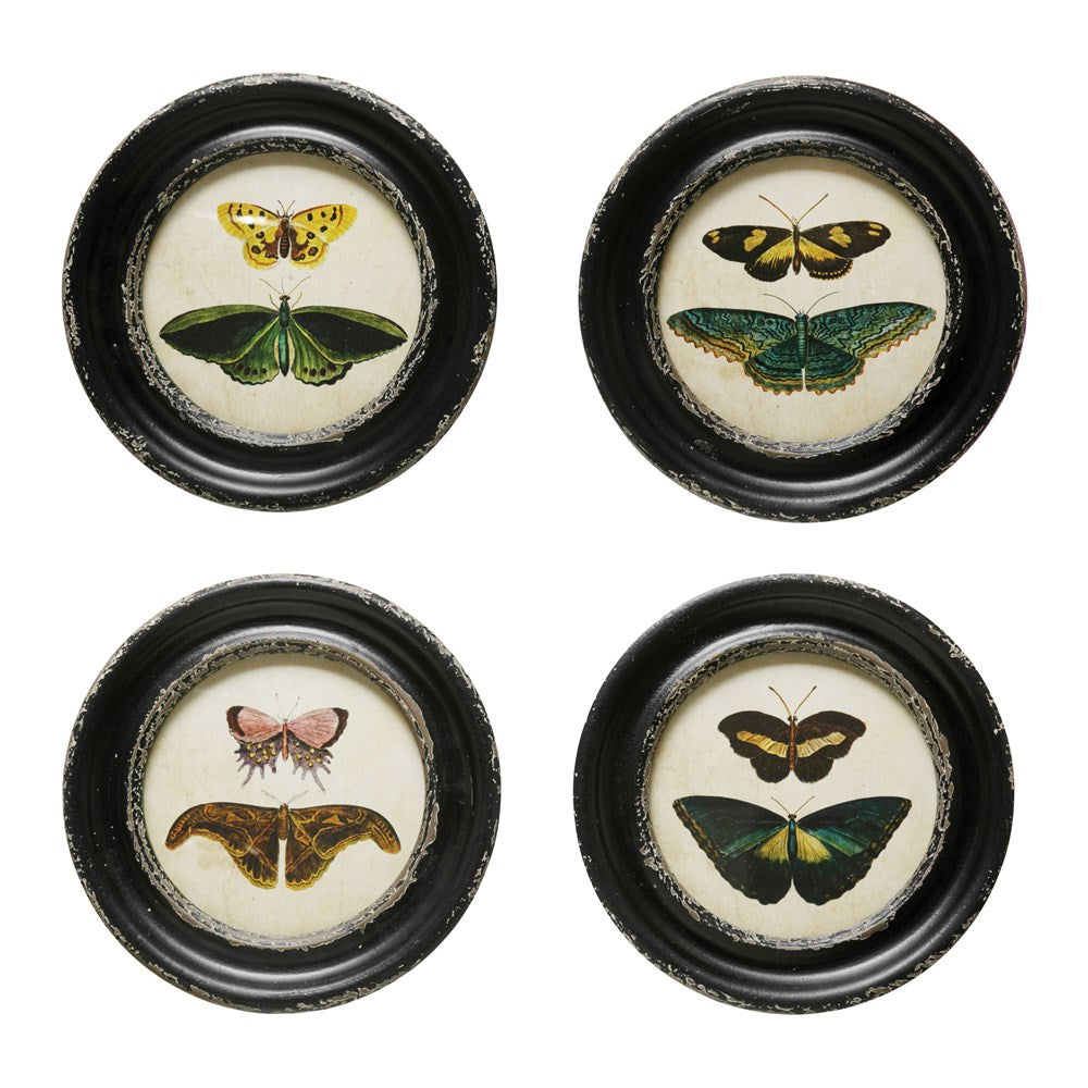 Round Framed Butterfly Wall Decor