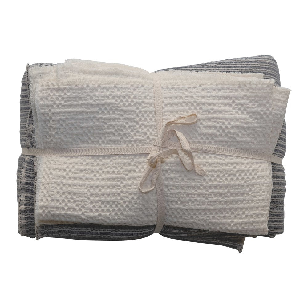 King Cotton Double Cloth Striped Kantha Stitch Bedding