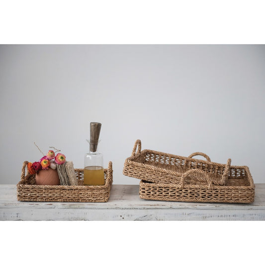 Hand Woven Water Hyacinth & Rattan Trays