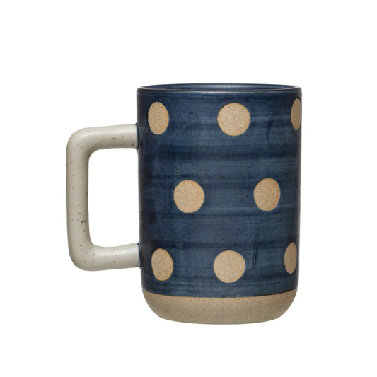 Stoneware Mug, Matte Blue with White Dots