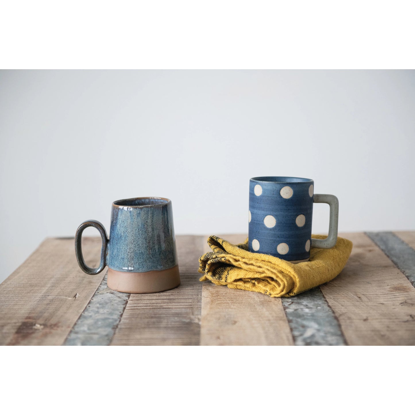 Stoneware Mug, Matte Blue with White Dots