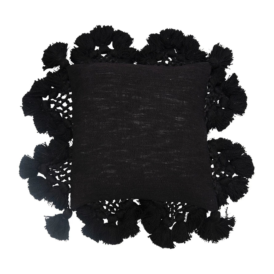 Black Tassel Woven Pillow