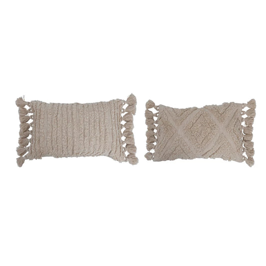 Tufted Design Cotton Slub Lumbar Pillows