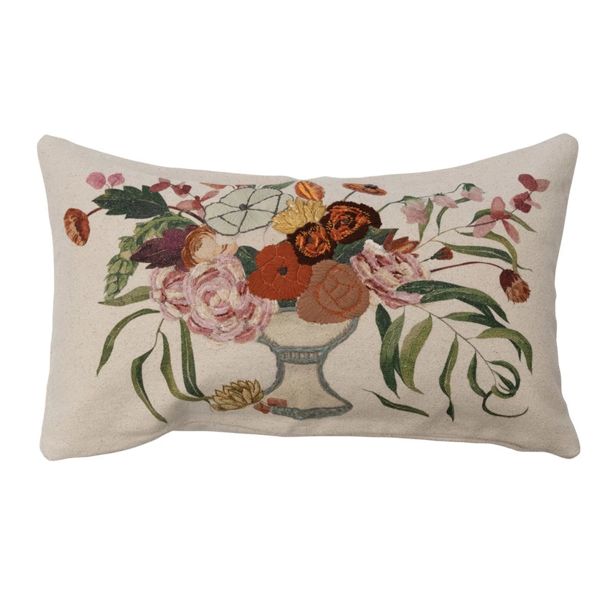Embroidered Floral in Vase Pillow