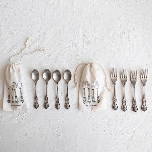 Embossed Brass Spoon & Fork Sets