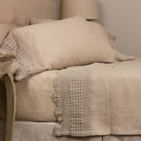 Eve King Linen Crocheted Pillowcase Set