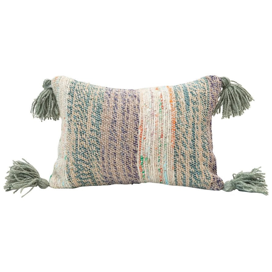 Cotton Woven Lumbar Pillow with Tassels