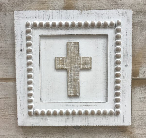 Wood Cross Beaded Plaque
