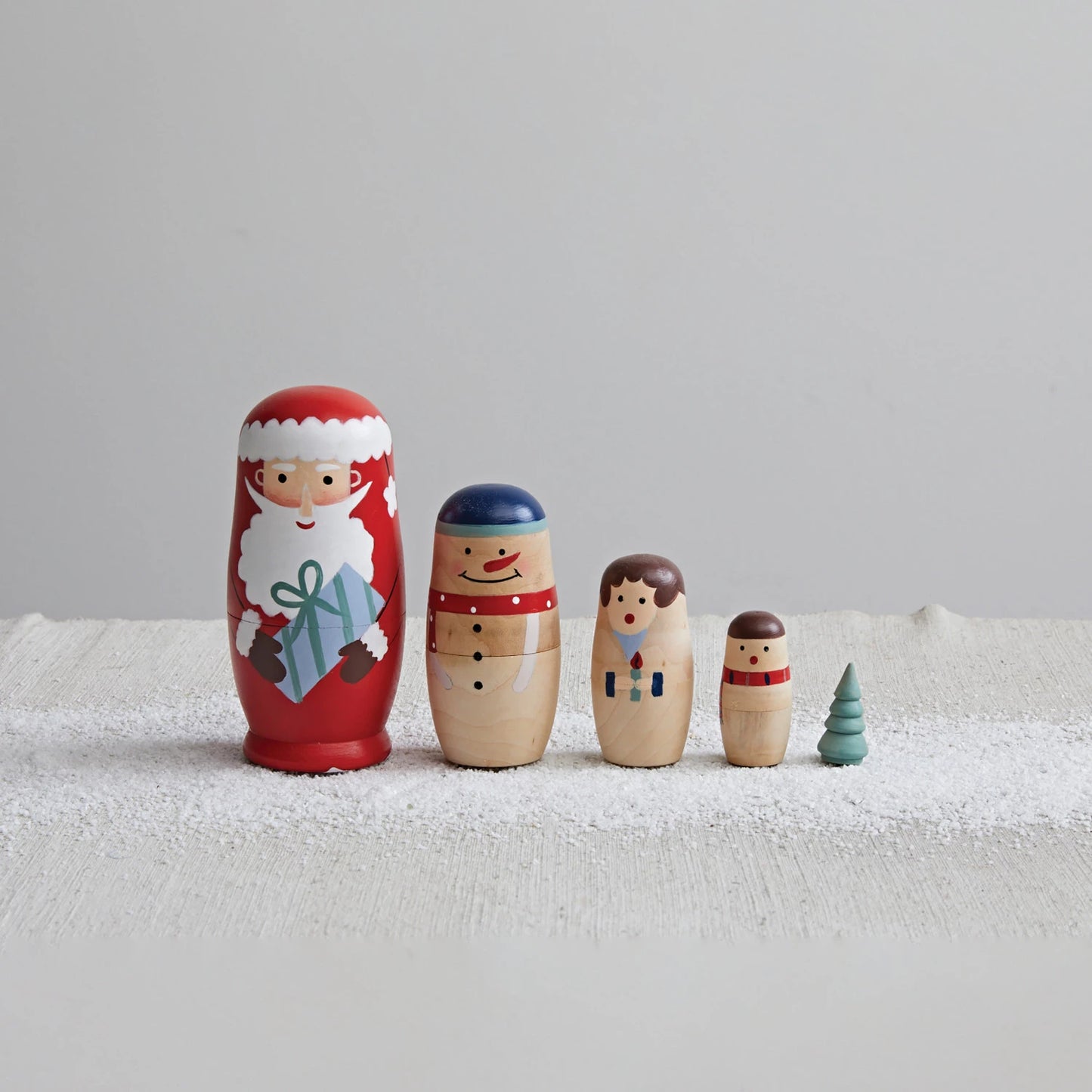 Hand-Painted Pine Wood Holiday Icon Nesting Dolls